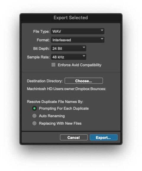 Pro Tools Export Selected